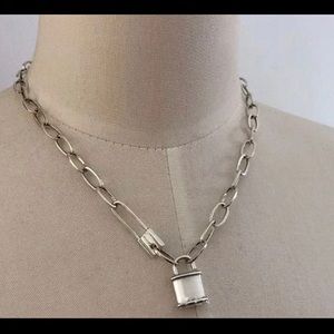 Lock Charm 925 Sterling Silver Chain Link Necklace
